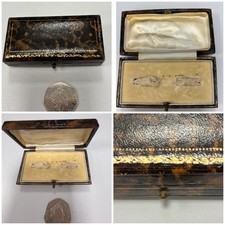 Antique Jeweller, Brown Tooled Leather Cufflinks Presentation Jewellery Box 