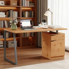 Computer Desk, Writing Desk with Cabinet, Drawer for Home Office, Natural