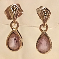Sterling Silver 925 Amethyst & Marcasite Small Stud Earrings. Butterfly Closures