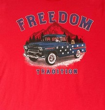 Freedom Tradition Tee Men's Red Patriotic Freedom  Retro Truck - Size Large