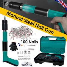 Powerful Concrete Nail Gun Air Nailer Nail Wall Fastening Tool + 100 Round Nails
