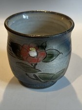 Vintage Art Pottery Japanese Teacup Sake Pot Grey Floral Succulents
