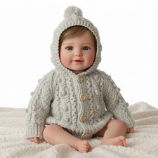Handmade Baby Aran Coat In Light Grey 0-6 Month. Brand New