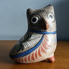 Vintage Tonola Mexican Pottery Owl Folk Art Bird Hand Painted S G