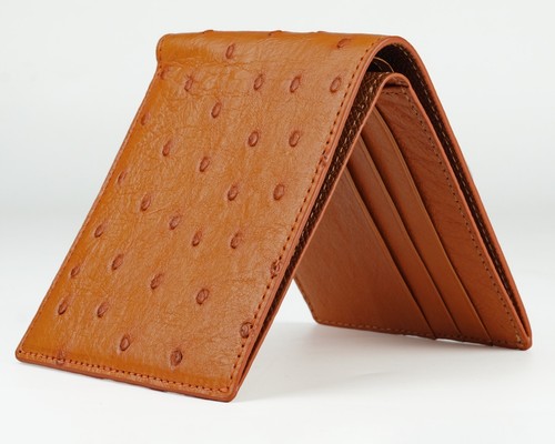 Men tan ostrich skin bifold - ostrich,