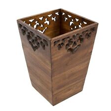 Rustic Solid Wood Wooden Teak Waste Trash Paper Bin - Large - HAG-007-L-DARK