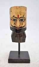 Vintage Wooden Puppet Head Bust Figurine Original Old Hand Carved Painted