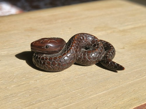 Vintage carved wooden snake - carved,