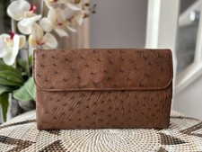Vintage Genuine Ostrich Skin Tan Leather Clutch Bag Handbag