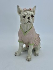 French Frenchie Bulldog Dog White Female Girl Pink Dress Bow Figure 8” Adorable!