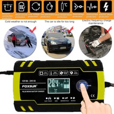 12V/24V 8 Amp Intelligent Smart Car Battery Charger Pulse Repair Starter AGM/GEL