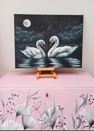 Loving swans couple - loving, painting