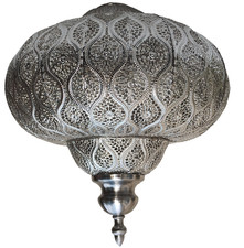 Moroccan Style Hanging Ceiling Lampshade Pierced Silver Tone Metal Pendant