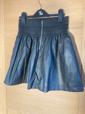 Zara TRF collection black faux leather wide waistband flared mini skirt size med