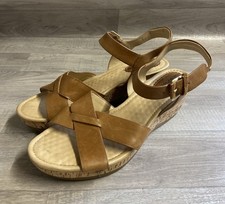 Hush Puppies Light Brown Leather Strappy Wedge Sandals Size UK 9 Wide Fit