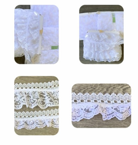 Cream white gathered lace - white,