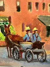 Orig JOHN REILLY Oil Painting LANDSCAPE WITH AMISH HORSE & BUGGY Country Art