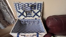 Wicker Picnic Basket Set for 4 Cutlery,Plates,Glasses,Corkscrew,Tin Opener. New!