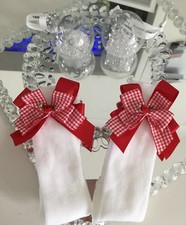KNEE HIGH LONG SOCKS ?School ? Bow Gingham Check School Uniform Nursery  ❤️