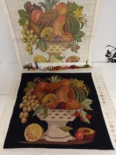 ELIZABETH BRADLEY 40cm COMPLETED TAPESTRY - BOWL OF FRUIT + CHART + WOOL CARD