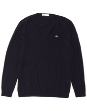 LACOSTE Mens V-Neck Jumper Sweater Size 44 XL Navy Blue Wool BU12