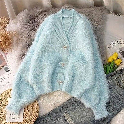 Lady faux fur sweater knitted - lady,