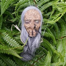 2 FACED GREY HAIR SHRUNKEN HEAD CAR MIRROR DANGLE GOTH 50s FETISH ECO TOY