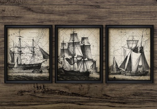 Vintage sailing ships - vintage, prints