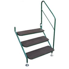 3 Tread Step Green with Handrail Bolt On Stainless Steel for Static Caravan