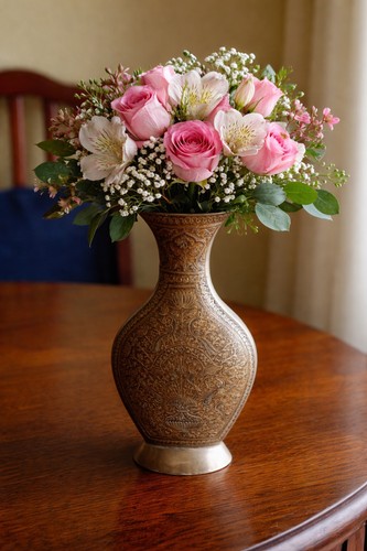 Vintage engraved brass - brass, vase