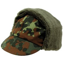 Ex-Army German Surplus Winter Hat Cap Lined Ear Flaps Flecktarn Camo