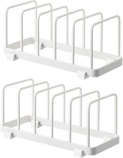 YunNasi Plate Storage Rack, Vertical Drainer & Lid Organizer - 2 Pack, White