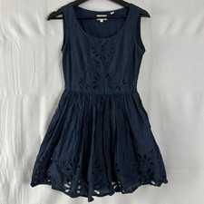Jack Wills Sz 4 Navy Embroidered Eyelet Fit Flare Skater Mini Dress Lined CutOut