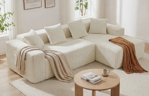 Beige corduroy corner sofa - beige,