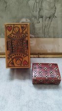 Handmade Wooden Playing Card Box  + Small Hand Carved Wooden Box