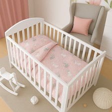 2pc Baby Bedding Set Cotton 120x90cm Duvet Cover Fit Cot Bunny Pink