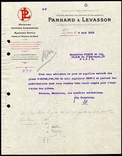 Invoice 1912 panhard - panhard, and
