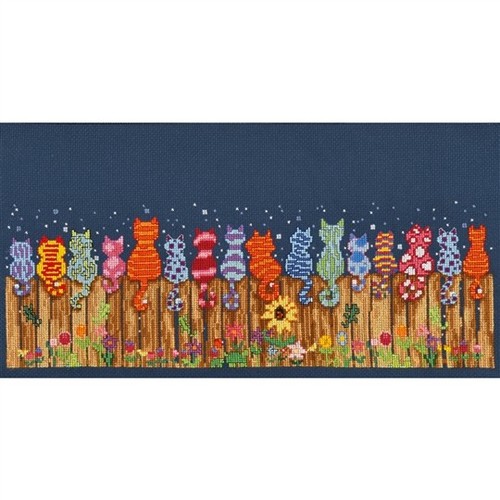 Cats fence cross stitch kit - cross,