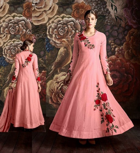 Pink silk parsi embr - parsi, indian