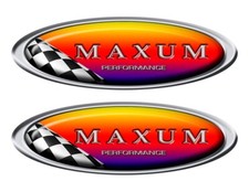 Maxum Boat Oval Stickers - 10 inch long set. Remastered name plate