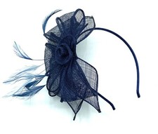 Ladies Navy Blue Feather Aliceband Fascinator Weddings Ascot Races Headband