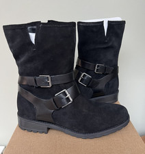 LADIES BLACK LEATHER CLARKS CLARKWELL MID HARNESS BIKER BOOTS, UK 6.5