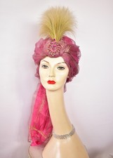 Fancy dress hat turban belly dancer harem show girl  Turkish pink vintage drama