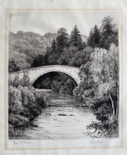 1890 Antique Etching; Auld Brig / Brig o’ Doon, Ayrshire by John Fullwood