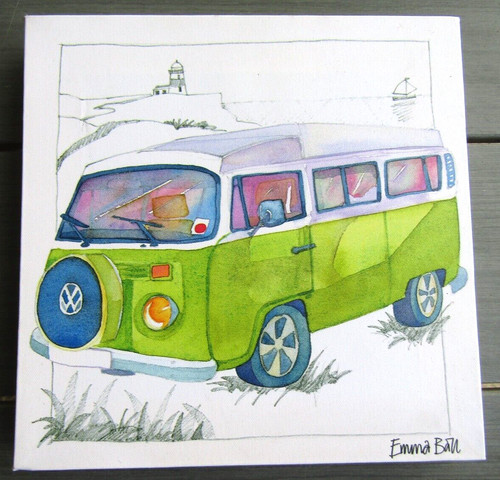 Green campervan canvas - v,