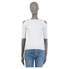 CHANEL white cotton 2017 CUBA COLD SHOULDER RIB KNIT Shirt Size 40
