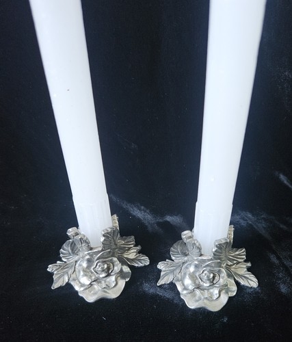 Vintage pair pewter roses - pewter,