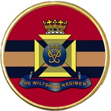 Wiltshire Regiment Military Gold Colour Round Badge And Velvet Bag