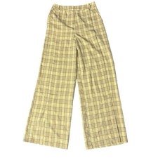 Topshop Yellow Plaid Wide-Leg