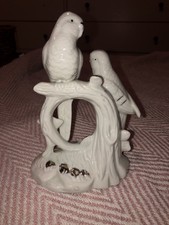 Pair Of Parrots Porcelain Figurine, White With Gold Trim